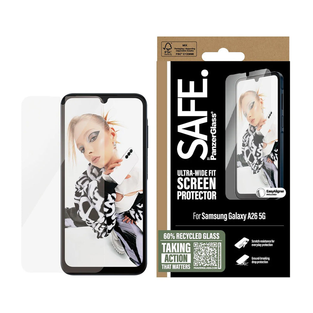 Folia ochronna PanzerGlass Safe. Ultra-Wide Fit EasyAligner dla Samsung Galaxy A26 A266, Hartowane szkło, Full Glue
