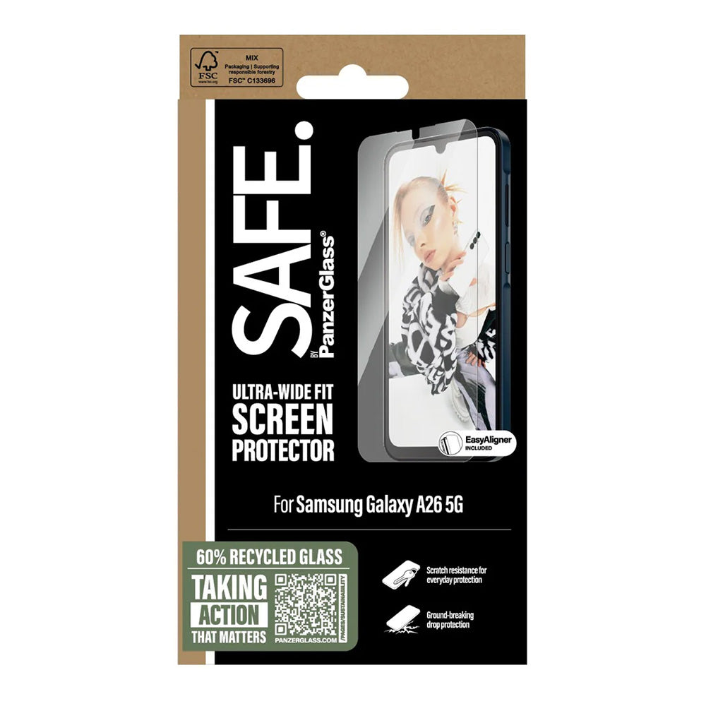 Folia ochronna PanzerGlass Safe. Ultra-Wide Fit EasyAligner dla Samsung Galaxy A26 A266, Hartowane szkło, Full Glue