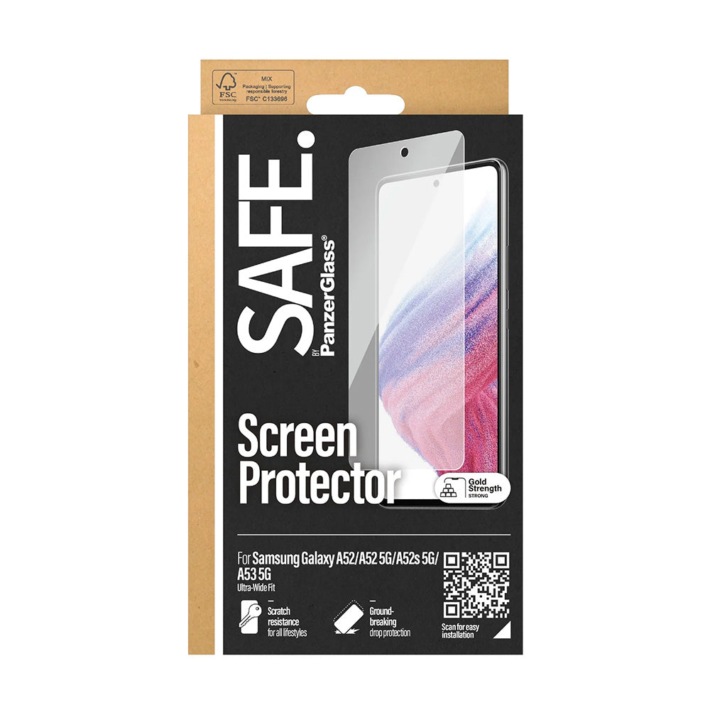 Folia ochronna na ekran PanzerGlass Safe. Ultra-Wide Fit dla Samsung Galaxy A53 5G A536 / A52s 5G A528 / A52 5G A526, Hartowane szkło, Pełne klejenie.