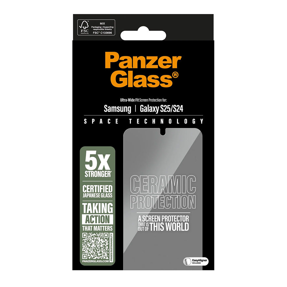Folia ochronna do ekranu PanzerGlass Ultra-Wide Ceramic EasyAligner dla Samsung Galaxy S25 S931 / S24 S921, Szkło Hartowane, Pełne Klejenie