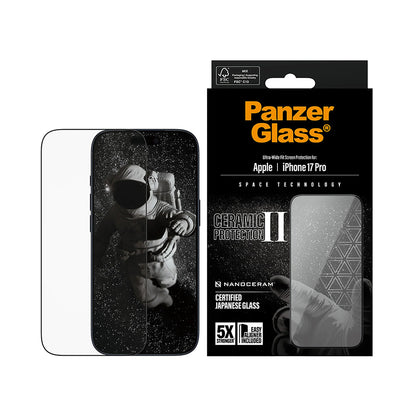 Folia ochronna do ekranu PanzerGlass Ultra-Wide Ceramic II EasyAligner dla Apple iPhone 17 Pro, Szkło Hartowane, Pełne Klejenie, Czarna