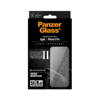 Folia ochronna do ekranu PanzerGlass Ultra-Wide Ceramic II EasyAligner dla Apple iPhone 17 Pro, Szkło Hartowane, Pełne Klejenie, Czarna