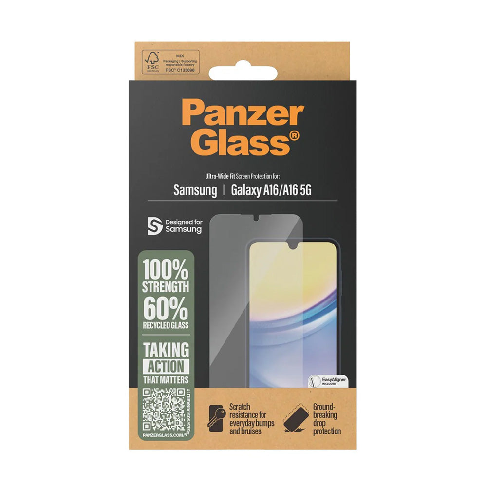 Folia ochronna do ekranu PanzerGlass Ultra-Wide Fit EasyAligner dla Samsung Galaxy A16 5G A166 / A16 4G A165, Szkło Hartowane, Pełne Klejenie