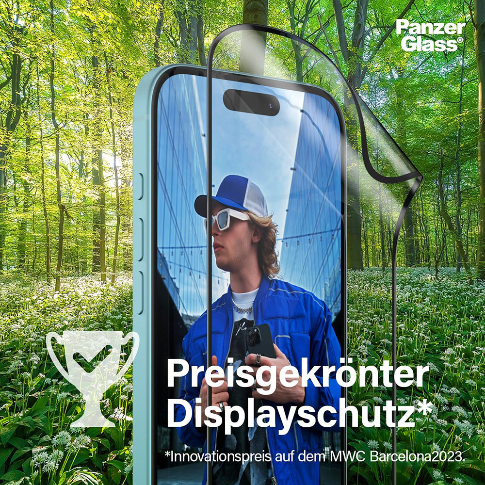 Folia ochronna do ekranu PanzerGlass Ultra-Wide Fit EyeCare dla Apple iPhone 16 / 15, Hartowane szkło, Pełne klejenie, Czarna