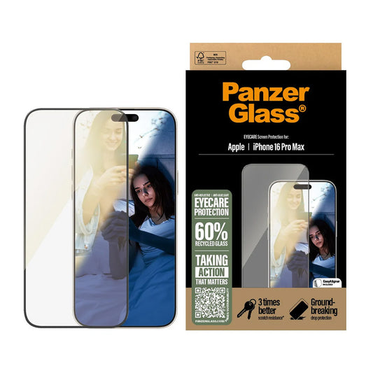 Folia ochronna do ekranu PanzerGlass Ultra-Wide Fit EyeCare dla Apple iPhone 16 Pro Max, Szkło Hartowane, Pełne Klejenie, Czarna