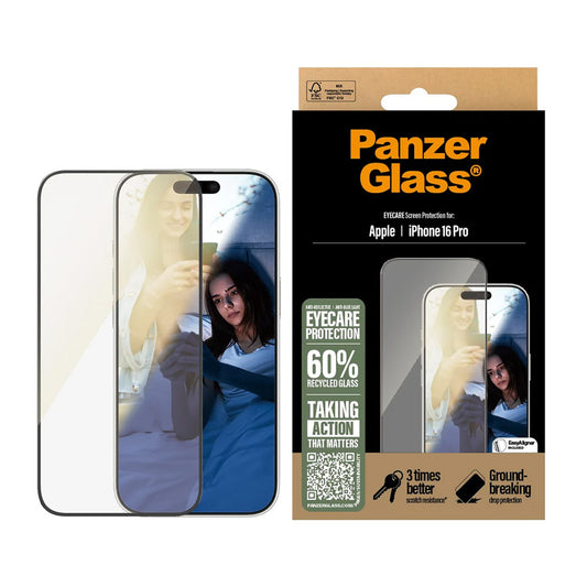 Folia ochronna do ekranu PanzerGlass Ultra-Wide Fit EyeCare dla Apple iPhone 16 Pro, Szkło Hartowane, Pełne Klejenie, Czarna