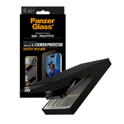Folia ochronna na ekran PanzerGlass Ultra-Wide Fit Fastfit dla Apple iPhone 17 / 16 Pro, Hartowane szkło, Pełne klejenie, Czarna