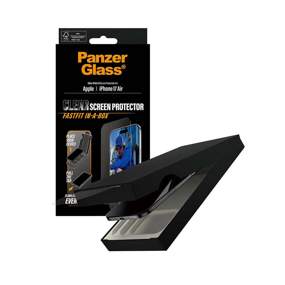 PanzerGlass Ultra-Wide Fit Fastfit Screen Protector for Apple iPhone 17 Air, Tempered Glass, Full Glue, Black
