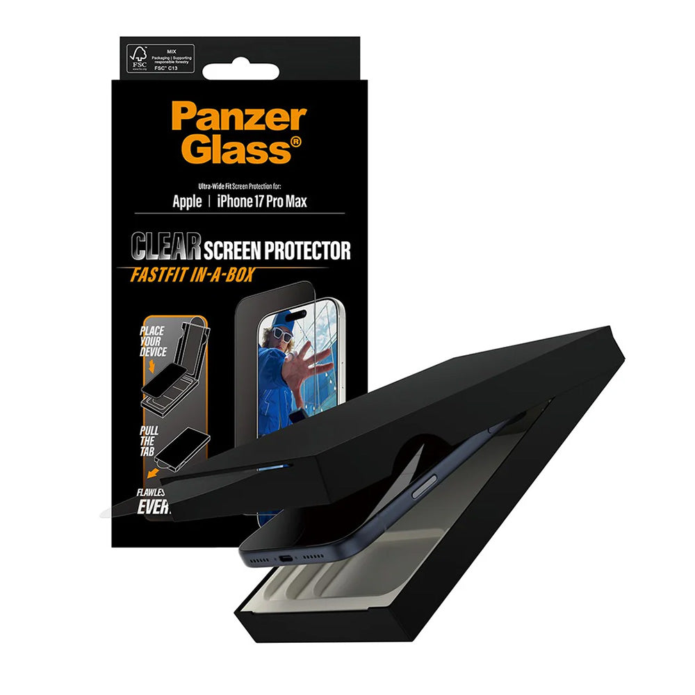 Folia ochronna do ekranu PanzerGlass Ultra-Wide Fit Fastfit dla Apple iPhone 17 Pro Max, Szkło Hartowane, Pełne Klejenie, Czarna