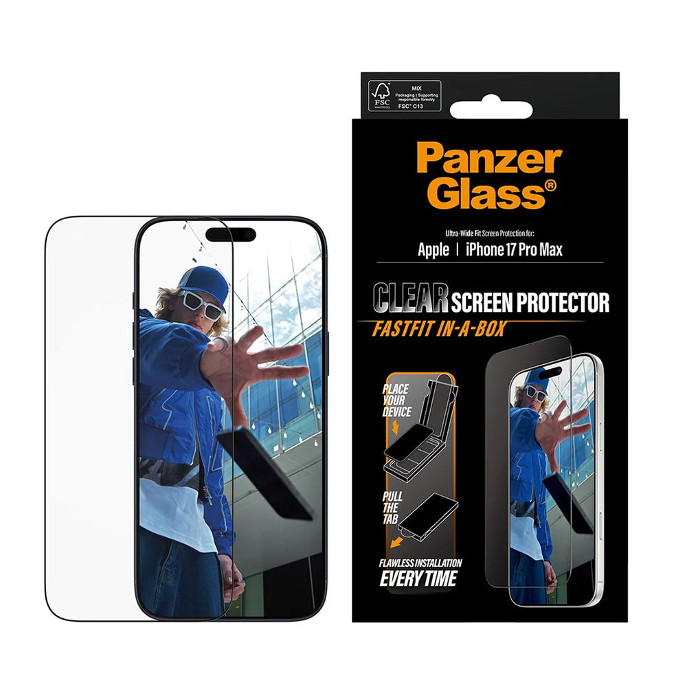 Folia ochronna do ekranu PanzerGlass Ultra-Wide Fit Fastfit dla Apple iPhone 17 Pro Max, Szkło Hartowane, Pełne Klejenie, Czarna