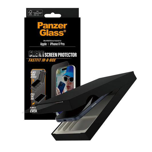 Folia ochronna na ekran PanzerGlass Ultra-Wide Fit Fastfit dla Apple iPhone 17 Pro, Szkło Hartowane, Pełne Klejenie, Czarna