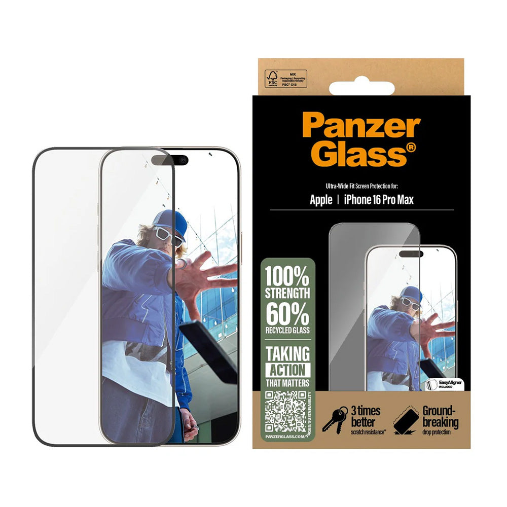Folia ochronna do ekranu PanzerGlass Ultra-Wide Fit dla Apple iPhone 16 Pro Max, Szkło Hartowane, Pełne Klejenie, Czarna