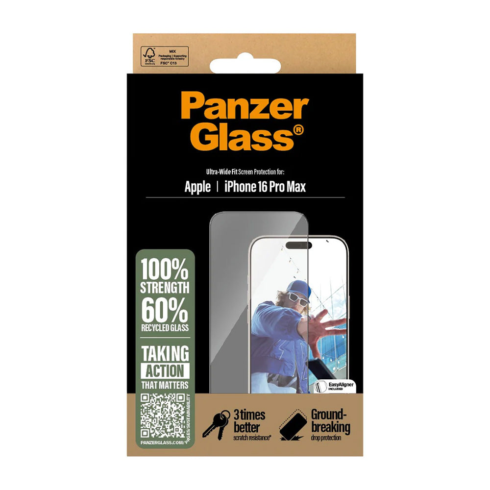 Folia ochronna do ekranu PanzerGlass Ultra-Wide Fit dla Apple iPhone 16 Pro Max, Szkło Hartowane, Pełne Klejenie, Czarna