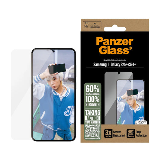 Folia ochronna na ekran PanzerGlass Ultra-Wide Fit dla Samsung Galaxy S25+ S936 / S24+ S926, Hartowane szkło, Pełne klejenie