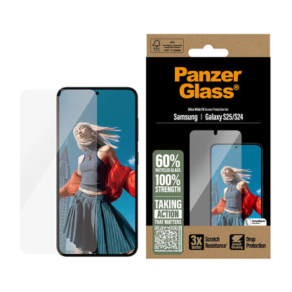 Folia ochronna do ekranu PanzerGlass Ultra-Wide Fit dla Samsung Galaxy S25 S931 / S24 S921, Szkło Hartowane, Pełne Klejenie