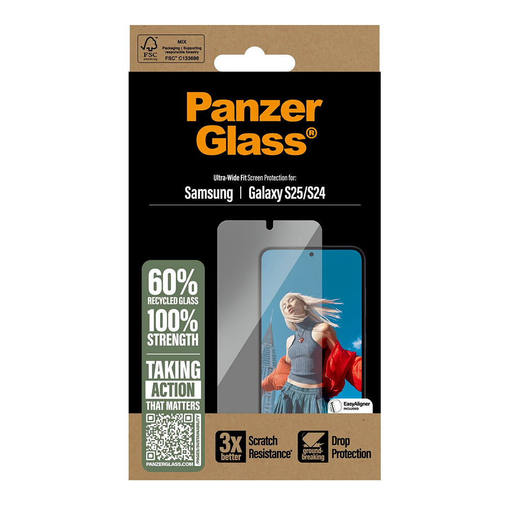 Folia ochronna do ekranu PanzerGlass Ultra-Wide Fit dla Samsung Galaxy S25 S931 / S24 S921, Szkło Hartowane, Pełne Klejenie