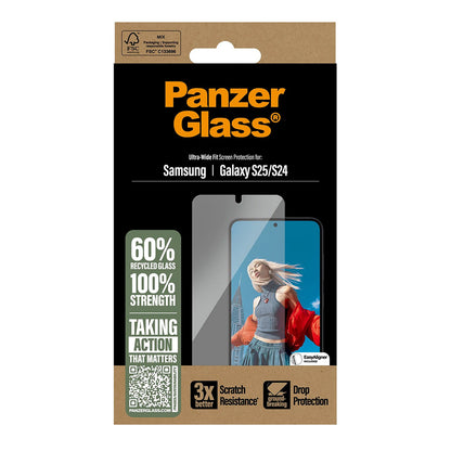 Folia ochronna do ekranu PanzerGlass Ultra-Wide Fit dla Samsung Galaxy S25 S931 / S24 S921, Szkło Hartowane, Pełne Klejenie