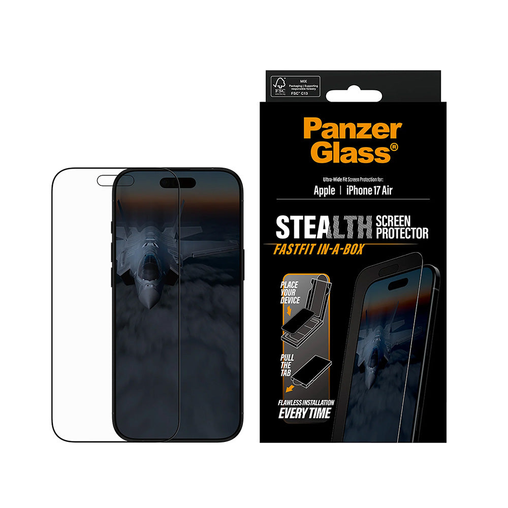 Folia ochronna do ekranu PanzerGlass Ultra-Wide Fit Stealth Fastfit dla Apple iPhone 17 Air, Hartowane szkło, Pełne klejenie, Czarna