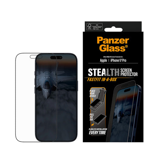 Folia ochronna do ekranu PanzerGlass Ultra-Wide Fit Stealth Fastfit dla Apple iPhone 17 Pro, Hartowane szkło, Pełne klejenie, Czarna