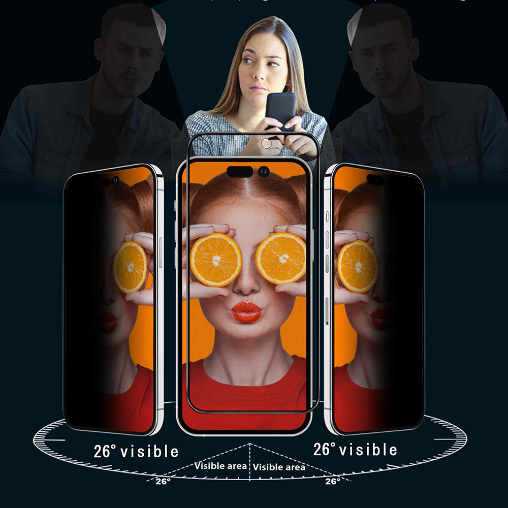 Folia ochronna na ekran Privacy Anank 2X Wzmocniona do Apple iPhone 15 Pro, Szkło hartowane, Pełny klej, 2.5D