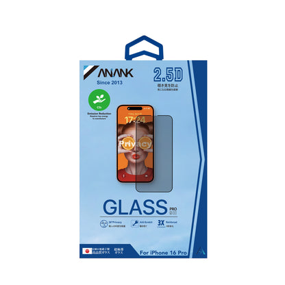 Anank 3X Reinforced Privacy Screen Protector for Apple iPhone 17e / 16e / 14 / 13 Pro, Tempered Glass, Full Glue, 2.5D