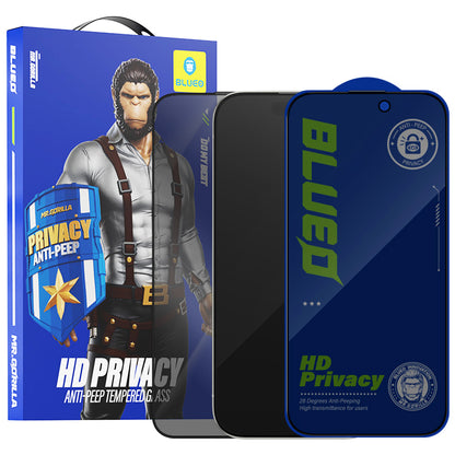 Folia ochronna na ekran Privacy Blueo Anti-Peep dla Apple iPhone 16 / 15, szkło hartowane, pełna klejność