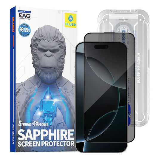 Folia ochronna Ecran Privacy Blueo Sapphire Applicator Pro dla Apple iPhone 17 Pro / 17 / 16 Pro, Hartowane szkło, Pełne klejenie
