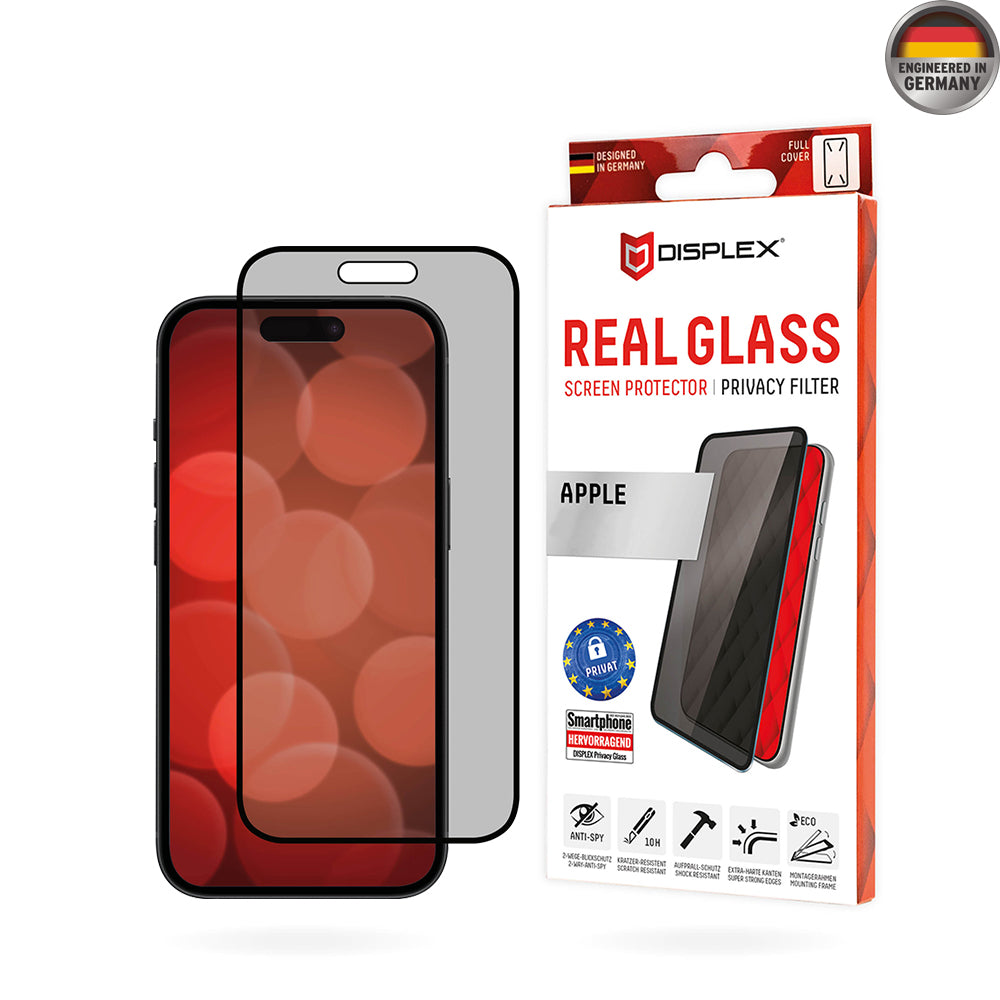 Folia ochronna na ekran Privacy Displex Real Glass dla Apple iPhone 16 Plus, szkło hartowane, pełna klejność