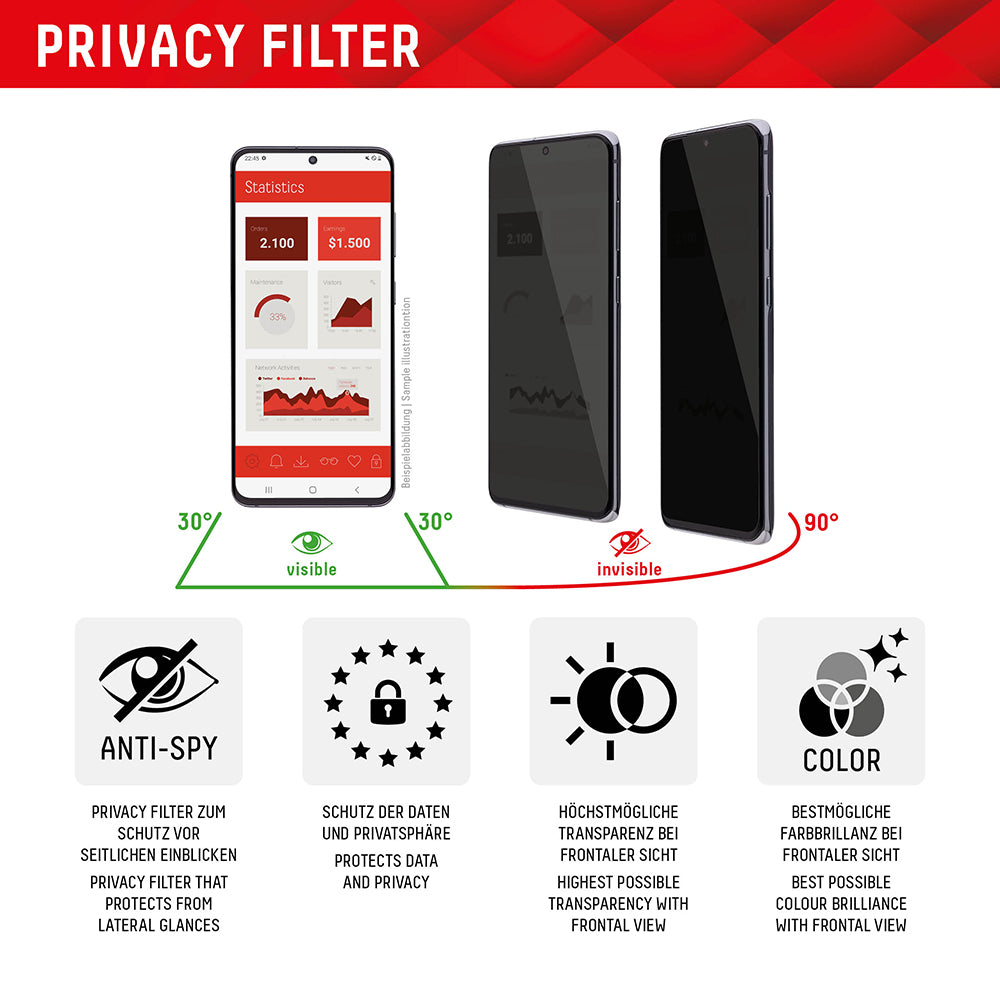 Folia ochronna na ekran Privacy Displex Real Glass dla Apple iPhone 16 Plus, szkło hartowane, pełna klejność