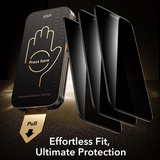 Folia ochronna na ekran Privacy ESR Armorite Pro UltraFit do Apple iPhone 18 Pro Max, szkło hartowane, pełna warstwa kleju, zestaw 3 sztuki