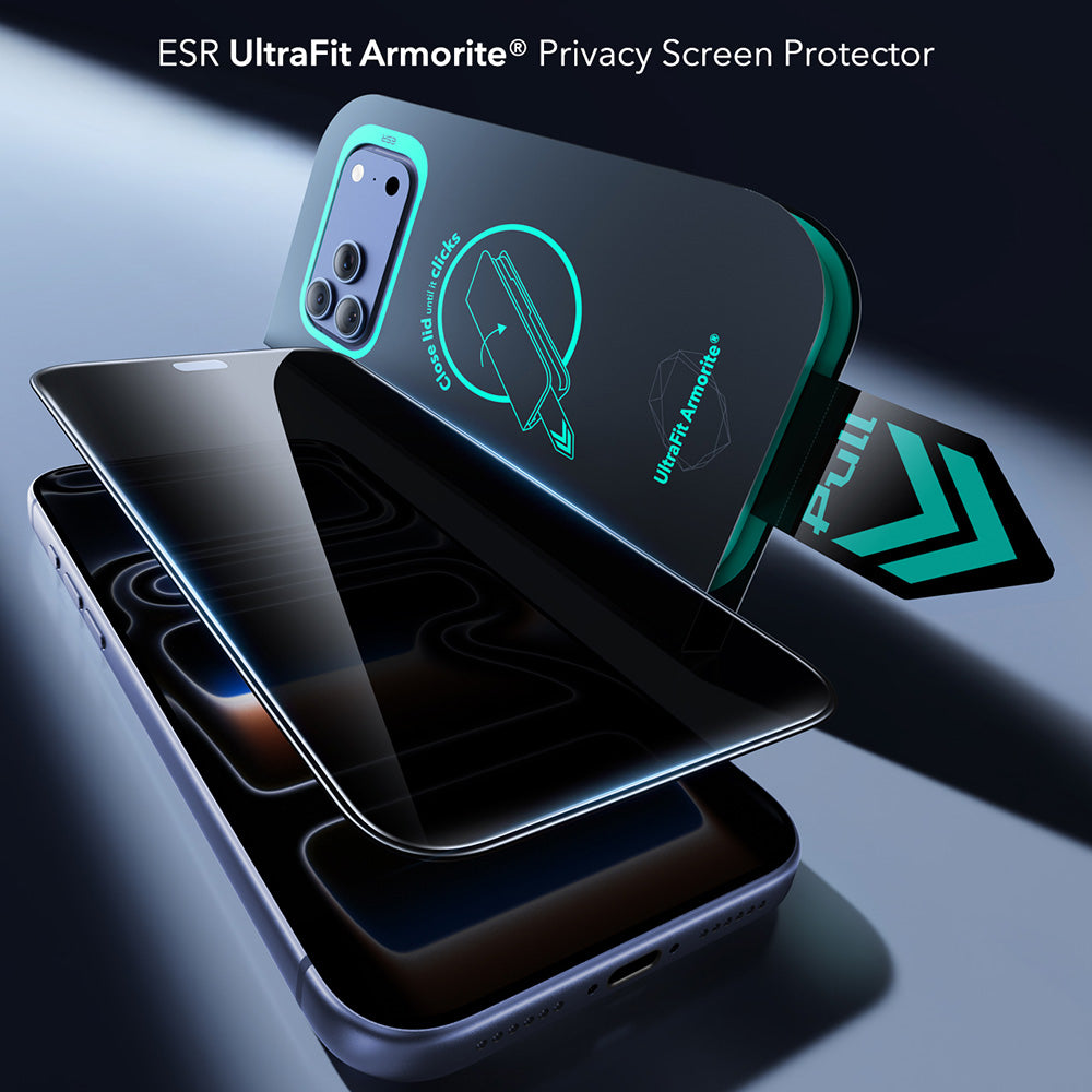 Folia ochronna na ekran Privacy ESR Armorite UltraFit do Apple iPhone 18 Pro, szkło hartowane, pełna warstwa kleju, zestaw 2 sztuki