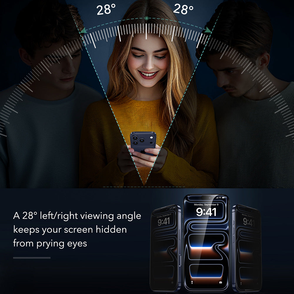 Folia ochronna na ekran Privacy ESR Armorite UltraFit do Apple iPhone 18 Pro, szkło hartowane, pełna warstwa kleju, zestaw 2 sztuki