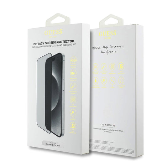 Folia ochronna Ecran Privacy Guess dla Apple iPhone 16 Pro, Szkło Hartowane, Full Glue, 2.5D, GUTGP16LBOKGCIP