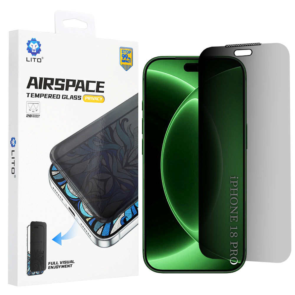 Folia ochronna na ekran Privacy Lito Airspace Border dla Apple iPhone 18 Pro / 17 Pro, szkło hartowane, pełna klejność