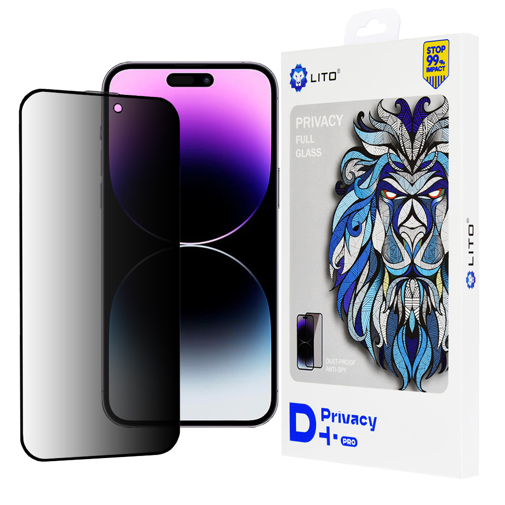 Privacy Screen Protector Film Lito D+ Pro for Apple iPhone 14 Pro Max, Tempered Glass, Full Glue