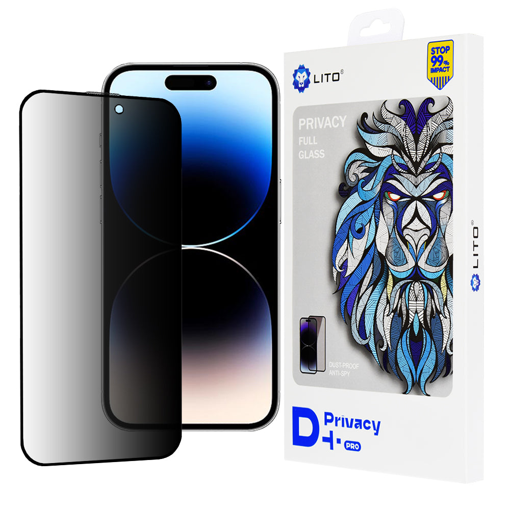 Lito D+ Pro Privacy Screen Protector Film for Apple iPhone 14 Pro, Tempered Glass, Full Glue