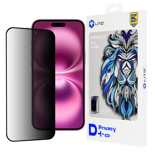 Folia ochronna na ekran Privacy Lito D+ Pro do Apple iPhone 16 Plus, szkło hartowane, pełna warstwa kleju