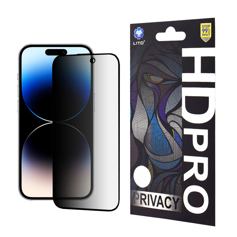 Privacy Screen Protector Lito HD Pro for Apple iPhone 14 Pro, Tempered Glass, Full Glue