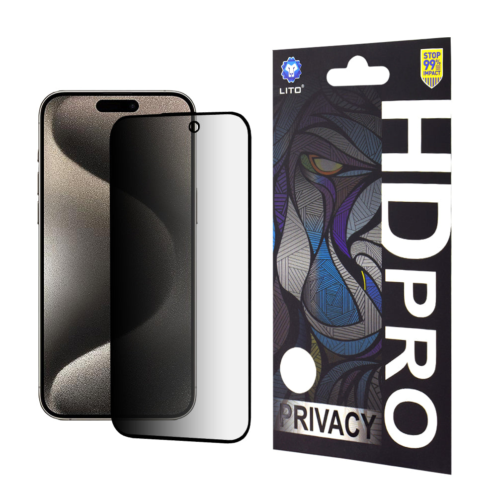 Folia ochronna na ekran Privacy Lito HD Pro do Apple iPhone 15 Pro Max, szkło hartowane, pełna warstwa kleju