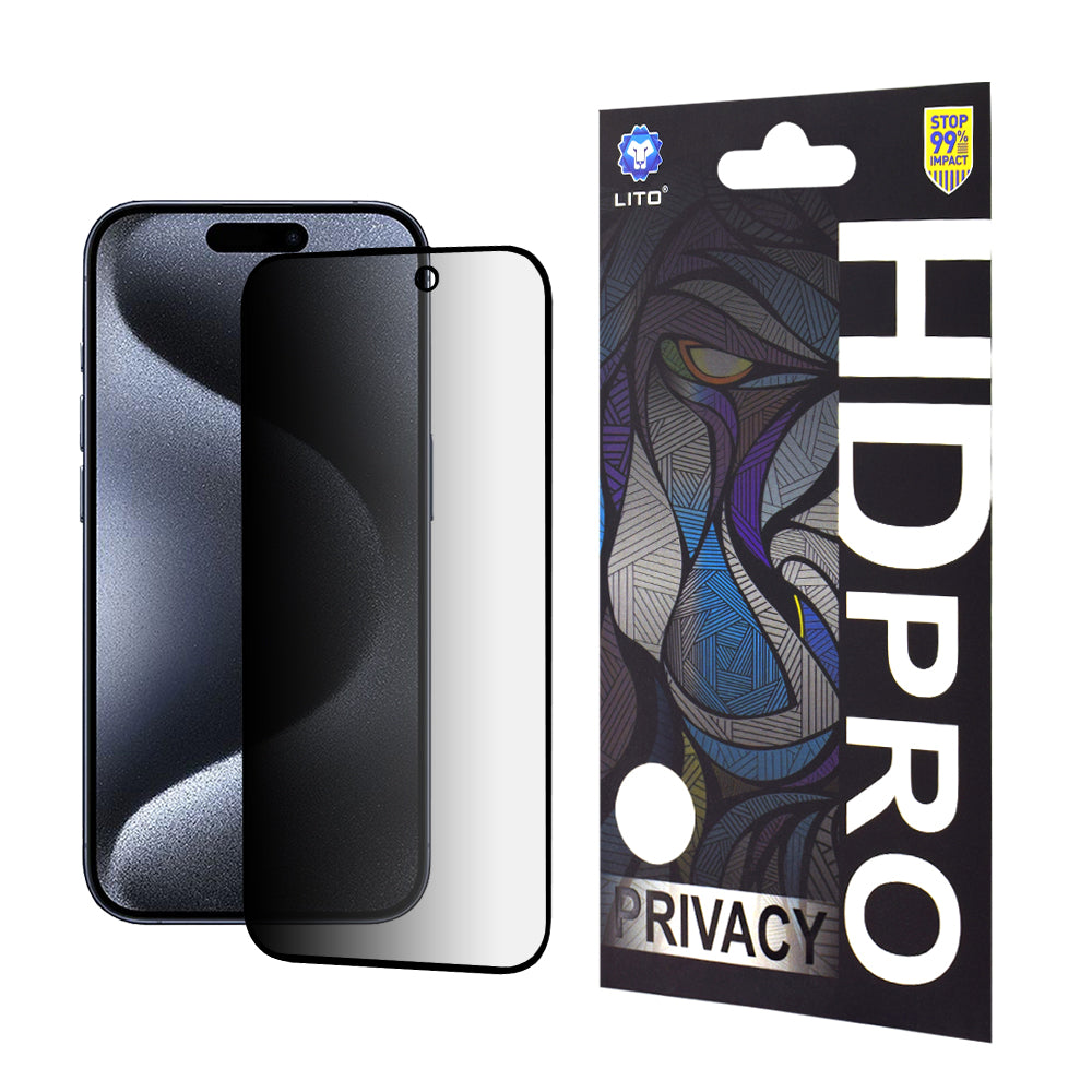Folia ochronna na ekran Privacy Lito HD Pro do Apple iPhone 15 Pro, szkło hartowane, pełna warstwa kleju