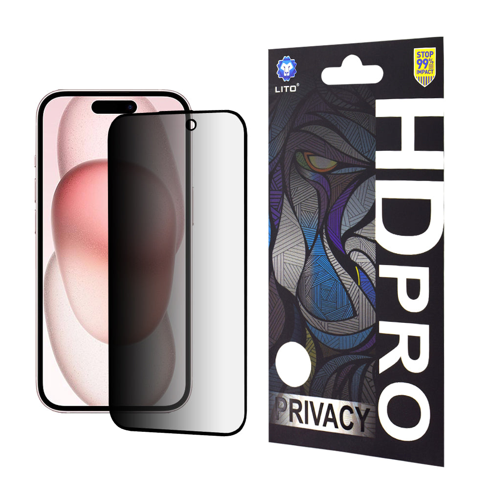 Folia ochronna na ekran Privacy Lito HD Pro do Apple iPhone 15, szkło hartowane, pełna warstwa kleju