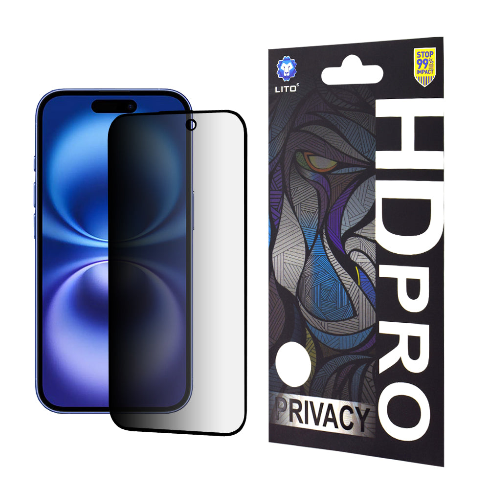Folia ochronna na ekran Privacy Lito HD Pro do Apple iPhone 16, szkło hartowane, pełna warstwa kleju