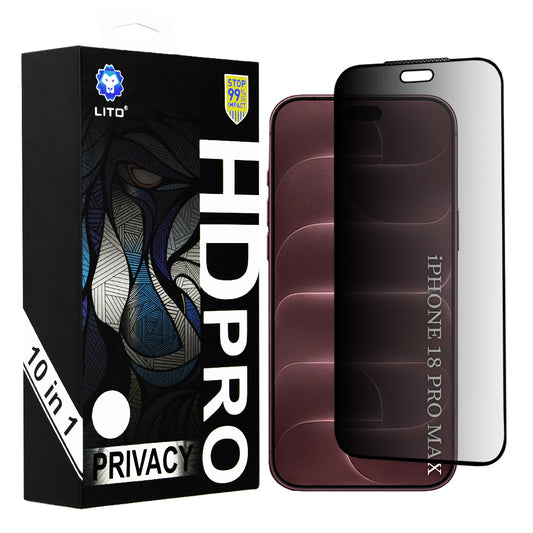 Lito HD Pro Privacy Screen Protector for Apple iPhone 18 Pro Max, Tempered Glass, Full Glue, Set of 10 Pieces