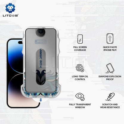 Privacy Screen Protector Lito Magic Glass Box D+ Tools for Apple iPhone 15 Pro, Tempered Glass, Full Glue
