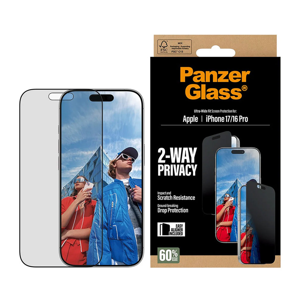 Folia ochronna do ekranu Privacy PanzerGlass Ultra-Wide Fit 2-Way EasyAligner dla Apple iPhone 17 / 16 Pro, Szkło Hartowane, Pełne Klejenie
