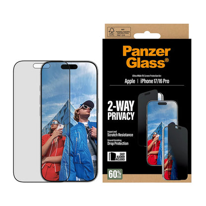 Folia ochronna do ekranu Privacy PanzerGlass Ultra-Wide Fit 2-Way EasyAligner dla Apple iPhone 17 / 16 Pro, Szkło Hartowane, Pełne Klejenie