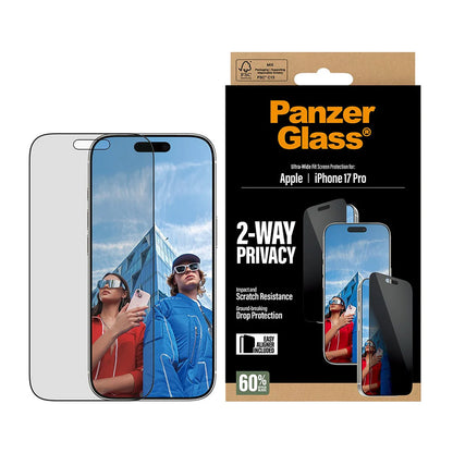 Folia ochronna do ekranu Privacy PanzerGlass Ultra-Wide Fit 2-Way EasyAligner dla Apple iPhone 17 Pro, Szkło Hartowane, Pełne Klejenie