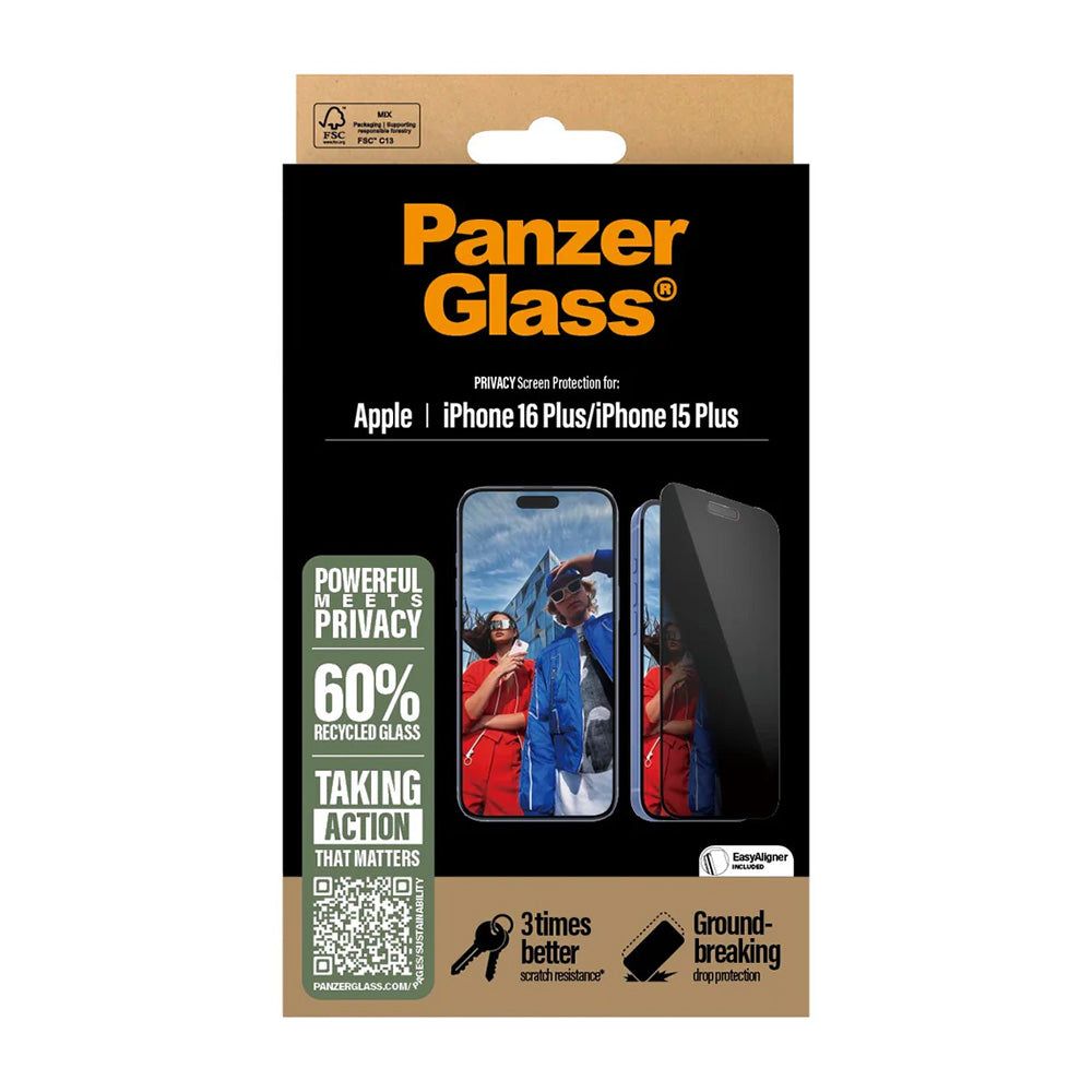 Folia ochronna do ekranu Privacy PanzerGlass Ultra-Wide Fit EasyAligner dla Apple iPhone 16 Plus / 15 Plus, Szkło Hartowane, Pełne Klejenie