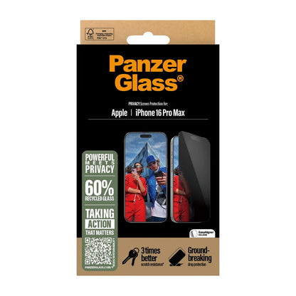 Folia ochronna do ekranu Privacy PanzerGlass Ultra-Wide Fit EasyAligner dla Apple iPhone 16 Pro Max, Szkło Hartowane, Pełne Klejenie