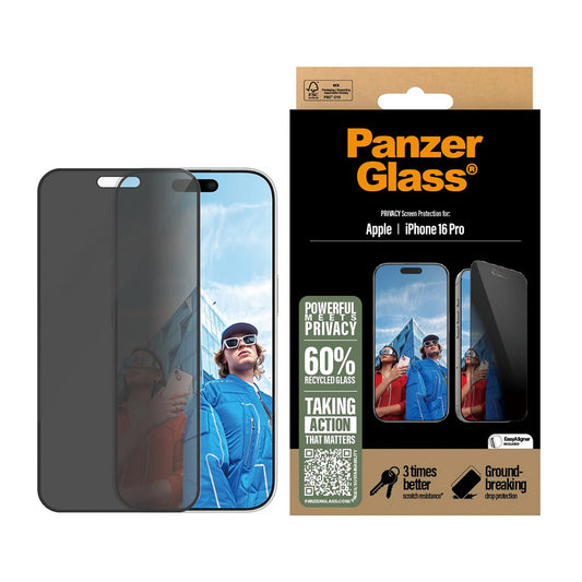 Folia ochronna do ekranu Privacy PanzerGlass Ultra-Wide Fit EasyAligner dla Apple iPhone 16 Pro, Szkło Hartowane, Pełne Klejenie